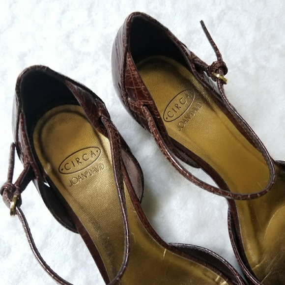 Joan & David Circa Croc Embossed Low Wedge Sandals - Picture 3 of 6